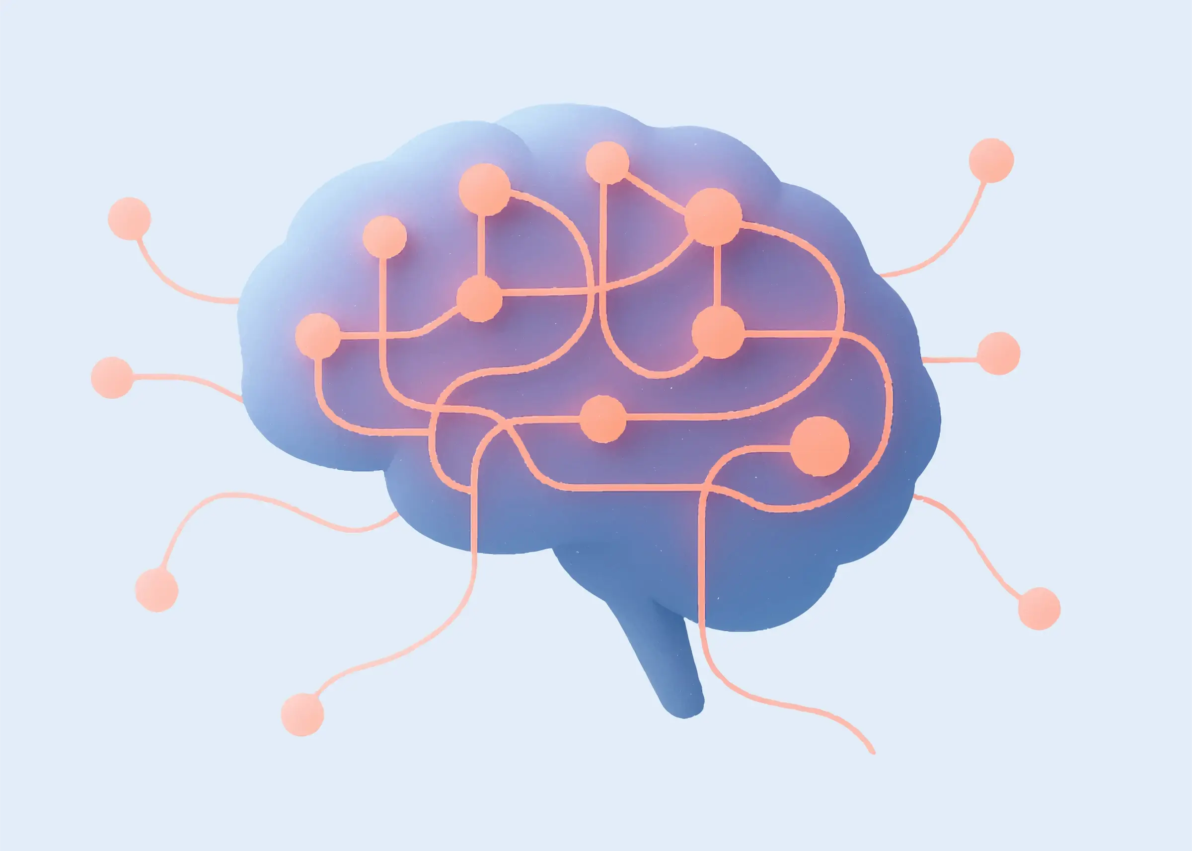 An illustration of a brain with network connections branching out from it.